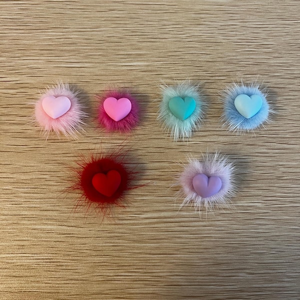 Small PomPom Bow, Heart Clip, Dog Bows, Cute Bows, Gifts for Dogs, Heart Hair Accessory, Small Hair Bows, Shih Tzu Bow, Accessories for Dogs