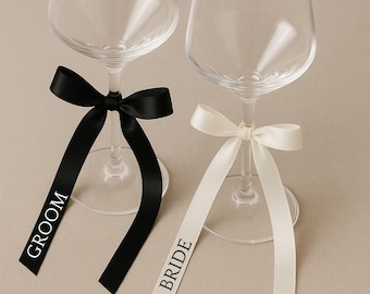 Personalized ribbon with names | Wedding wine glass ribbon, satin ribbon, place card DIY decoration, name ribbons, drink name tags