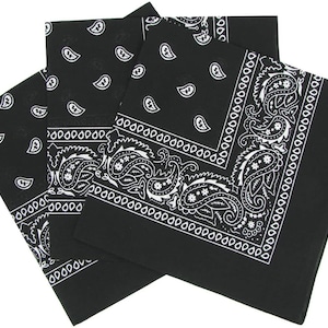 3 Bandane In Cotone Paisley - 54x54 Cm - Multiuso: Collo, Testa, Polso - Nero, Bianco E Rosso - Foto 2