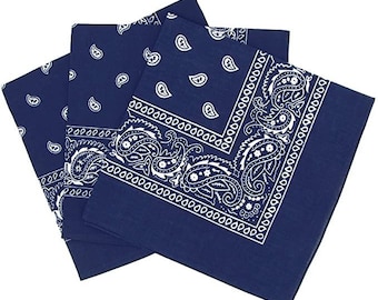 100% Cotton 3x Navy Paisley Bandana