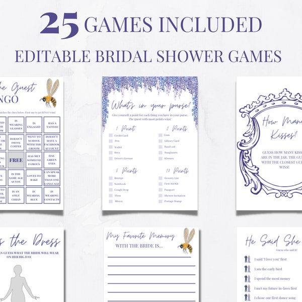 Bridgerton Theme Bridal Shower Games, Regal Bridal Shower Games, Wisteria Bridal Shower Games, Editable Bridgerton Bridal Shower Games