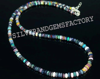 Ethiopian Opal Beads | Smooth Opal Beads | Multi Fire opal | Natural Opal beads | Natural opal Necklace | 17" smooth Opal Beads necklace