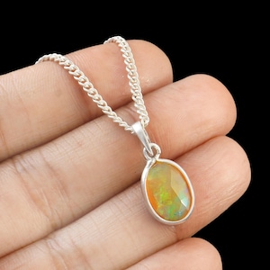 Green Opal Pendant Silver , Fire Opal Pendant,  October Birthstone, Sterling Silver ,Stone Pendant, handmade Jewelry, Gift For Dad