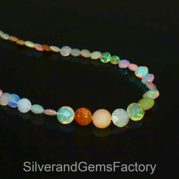 Ethiopian Opal Necklace flat coin Necklace Real Opal Beads Minimalist Handmade Jewelry fire Opal Jewelry vivienne westwood Necklace welo