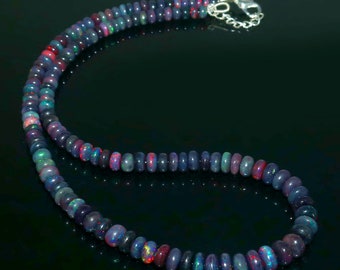 Collar de ópalo etíope - Cuentas de ópalo Rondelle Venta de joyas de piedras preciosas de fuego azul - Ópalo natural - Ópalo precioso - Mejor regalo - Joyería de ópalo 17"