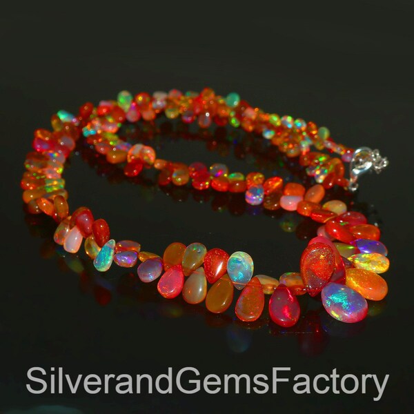 Ethiopian Opal Necklace | vivienne westwood Necklace 17" Briolette Necklace | Precious Opal Jewelry Sale Opal Fire Necklace Handmade jewelry
