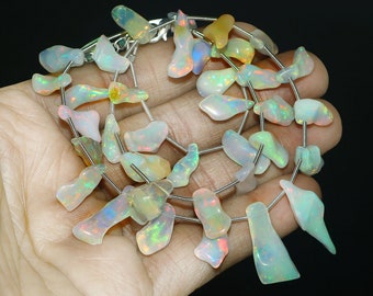 Natural Ethiopian Opal Beads, Uncut Multi-Color Gemstone Strand (17 Inch)