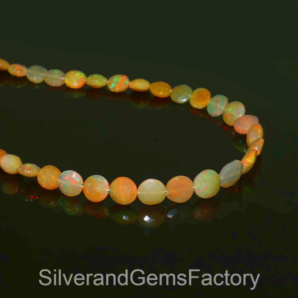 Ethiopian Opal Necklace coin Necklace Real Opal fire Beads Matrix Handmade Jewelry | Flashy Opal Jewelry vivienne westwood Necklace 17"