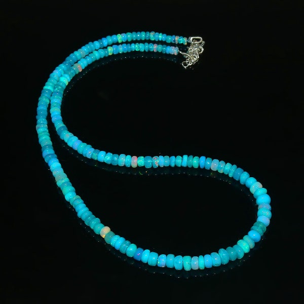 Blue Ethiopian Opal Stone Bead Necklace - Genuine Opal Jewelry - Natural Opal Beads - Precious Gemstone - vivienne westwood necklace