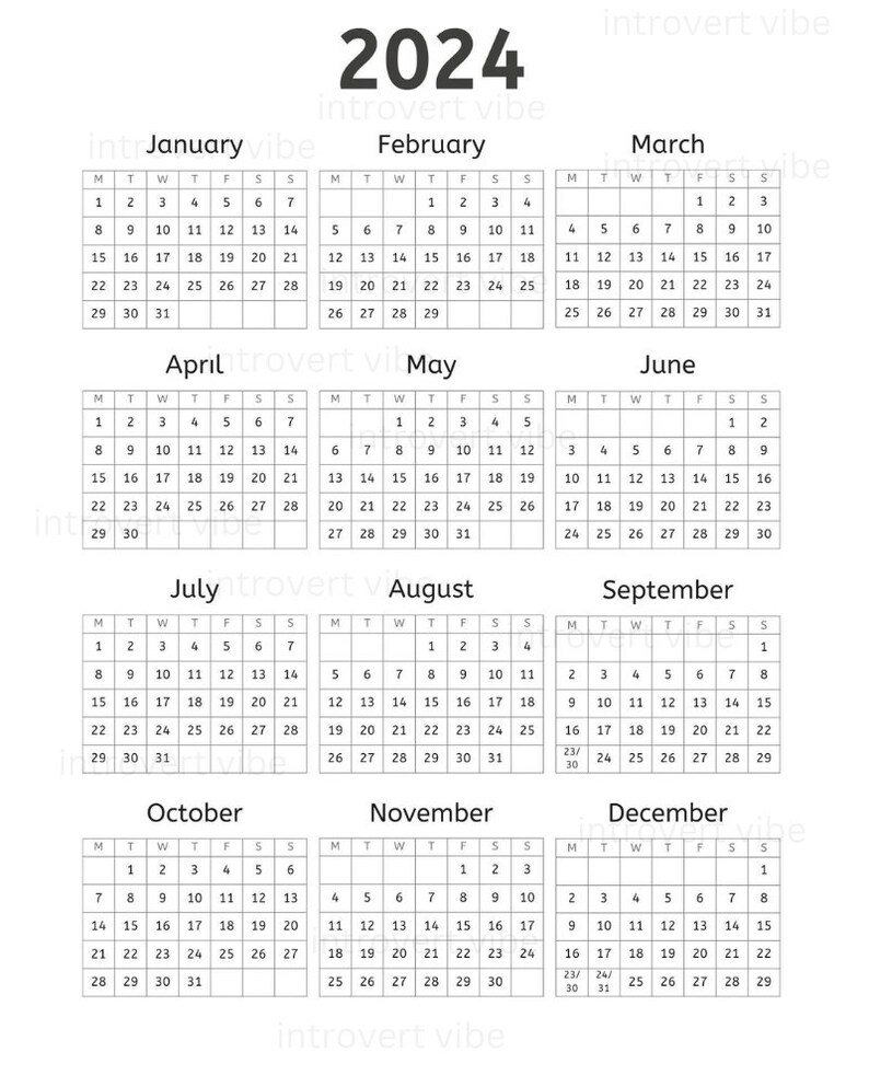 2024 Simple Personal Calendar digitial Download Etsy