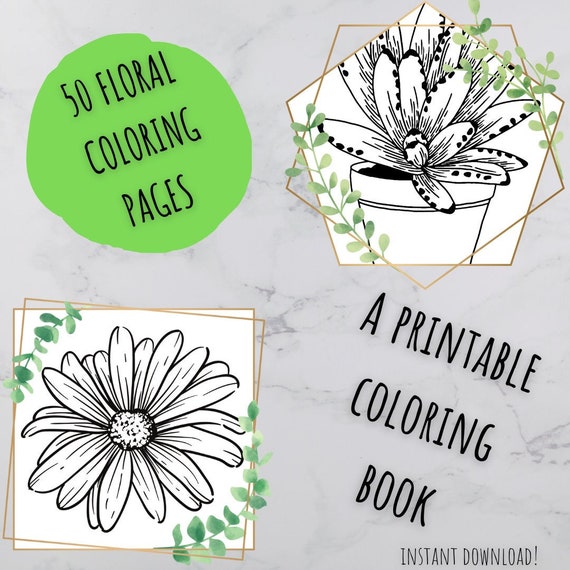 Floral Coloring Pages 50 Printable Pages - Etsy