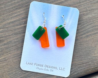 Miami University Hurricanes Team Colors Acrylic Small Rectangle Earrings