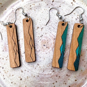 Blue Ridge Mountains - Appalachian - Cherry Hardwood Earrings - Hand Painted or Natural Wood