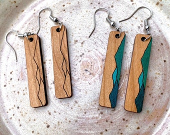 Blue Ridge Mountains - Appalachian - Cherry Hardwood Earrings - Hand Painted or Natural Wood