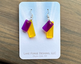 Louisiana State University LSU Tigers - Team Colors Acrylic Small Rectangle Earrings