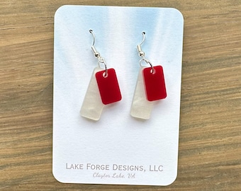 University of Alabama Team Colors - Crimson Tide - Acrylic Small Rectangle Earrings