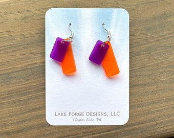 Clemson University Tigers Team Colors Acrylic Small Rectangle Earrings