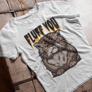 Stryktransfer - Katt med "Fluff You" - Tryck direkt på tyget