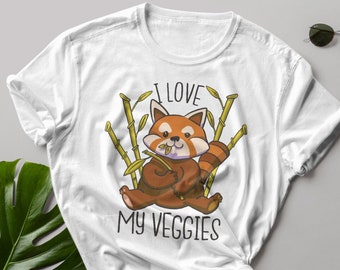 Iron-on image - Red panda with the words "I love my veggies" - iron-on image for vegetarians and vegans - can be pressed directly onto fabric