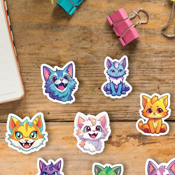 Bunte Fantasy-Katzen Sticker-Set // Für Planner, Scrapbooks, zum Dekorieren oder als kreative Beschäftigung für Kinder