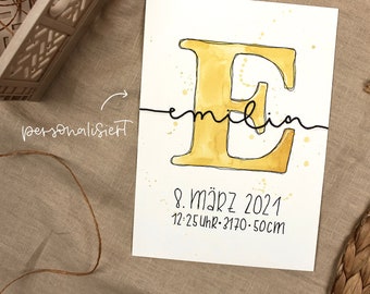 Birth poster baby name with dates / hand-painted / individual