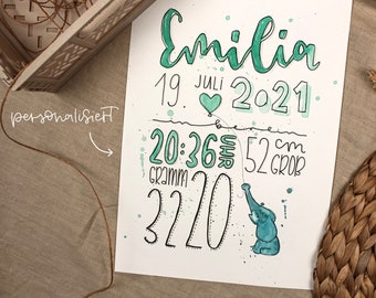 Birth poster personalized / hand-painted