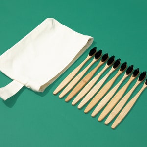 Bamboo Toothbrushes - Wooden Toothbrush with Charcoal Infused Bristles for Cleaner Teeth - Eco-friendly Toothbrush - Set of 4