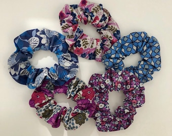 Purple and Blue themed Flower Floral Pattered 100% cotton hair scrunchies Stocking Filler Christmas