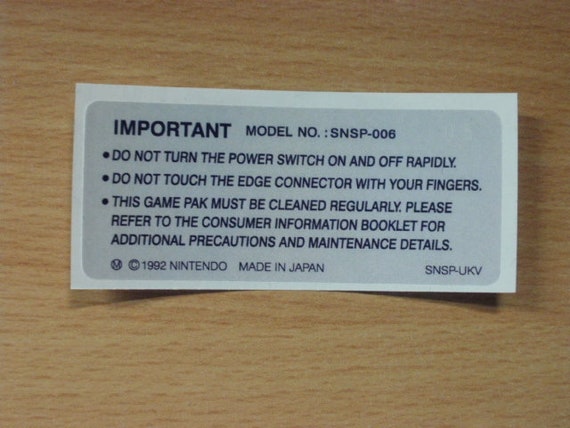 Super Nintendo SNES Back Label Cartucho Reemplazo Etiqueta - Etsy México