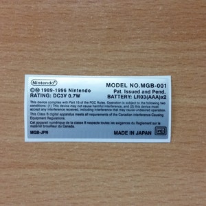 Gameboy Pocket Back Label Cartridge Replacement Label Sticker Precut