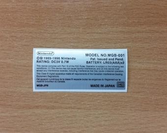 Gameboy Pocket Back Label Cartridge Replacement Label Sticker Precut
