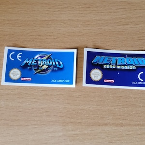 Gameboy Advance Metroid Zero Mission + Fusion vervangende label sticker