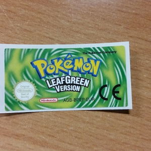 Gameboy Advance Pokemon Leafgreen Replacement Label Sticker Nintendo Cartridge