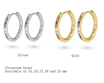 Waterproof crystal hoops, Silver hoop earrings, Gold hoop earrings, Zirconium hoops, Gift for wife, Gift for girlfriend, Summer jewelry