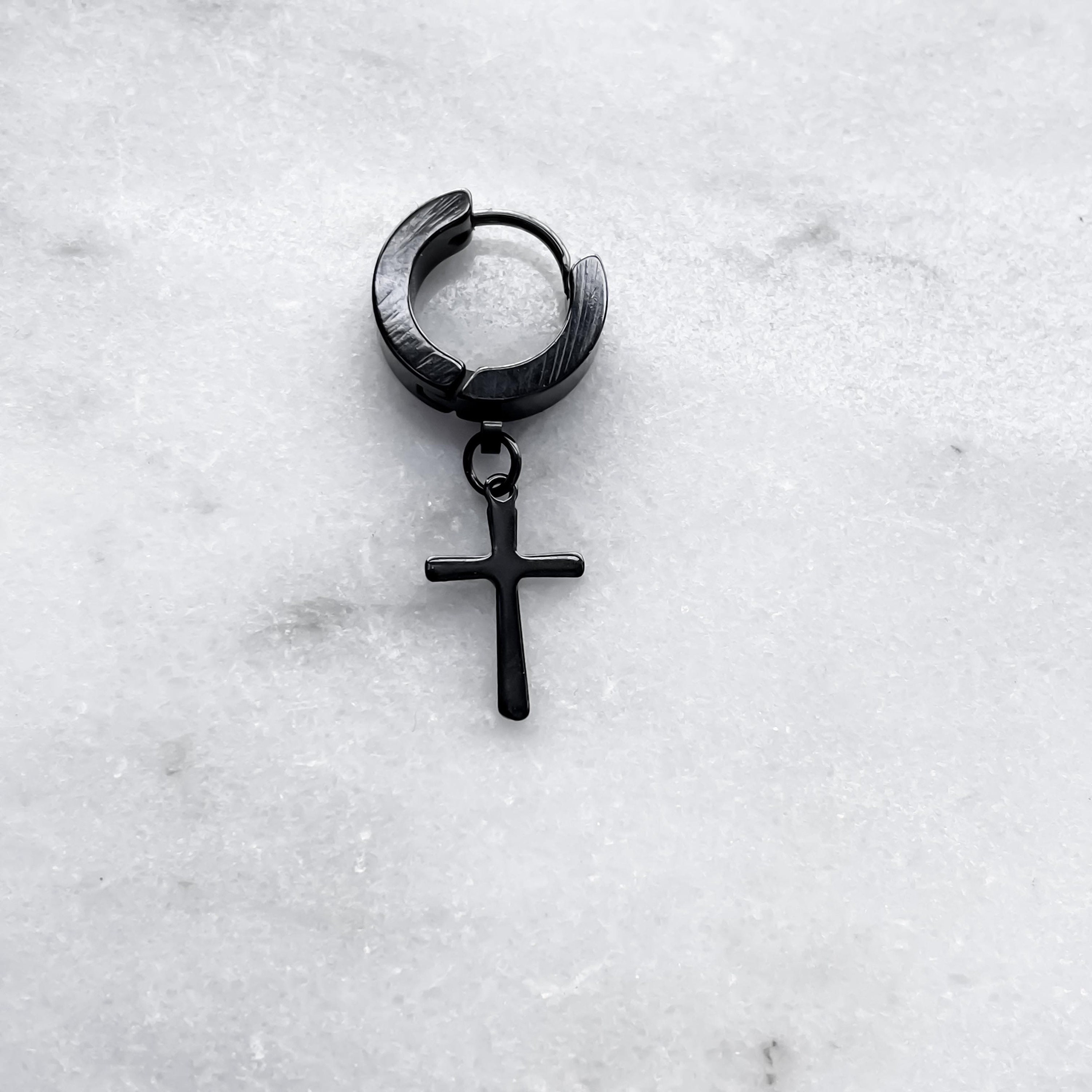 Religious earring Cross earring for him Black cross Etsy