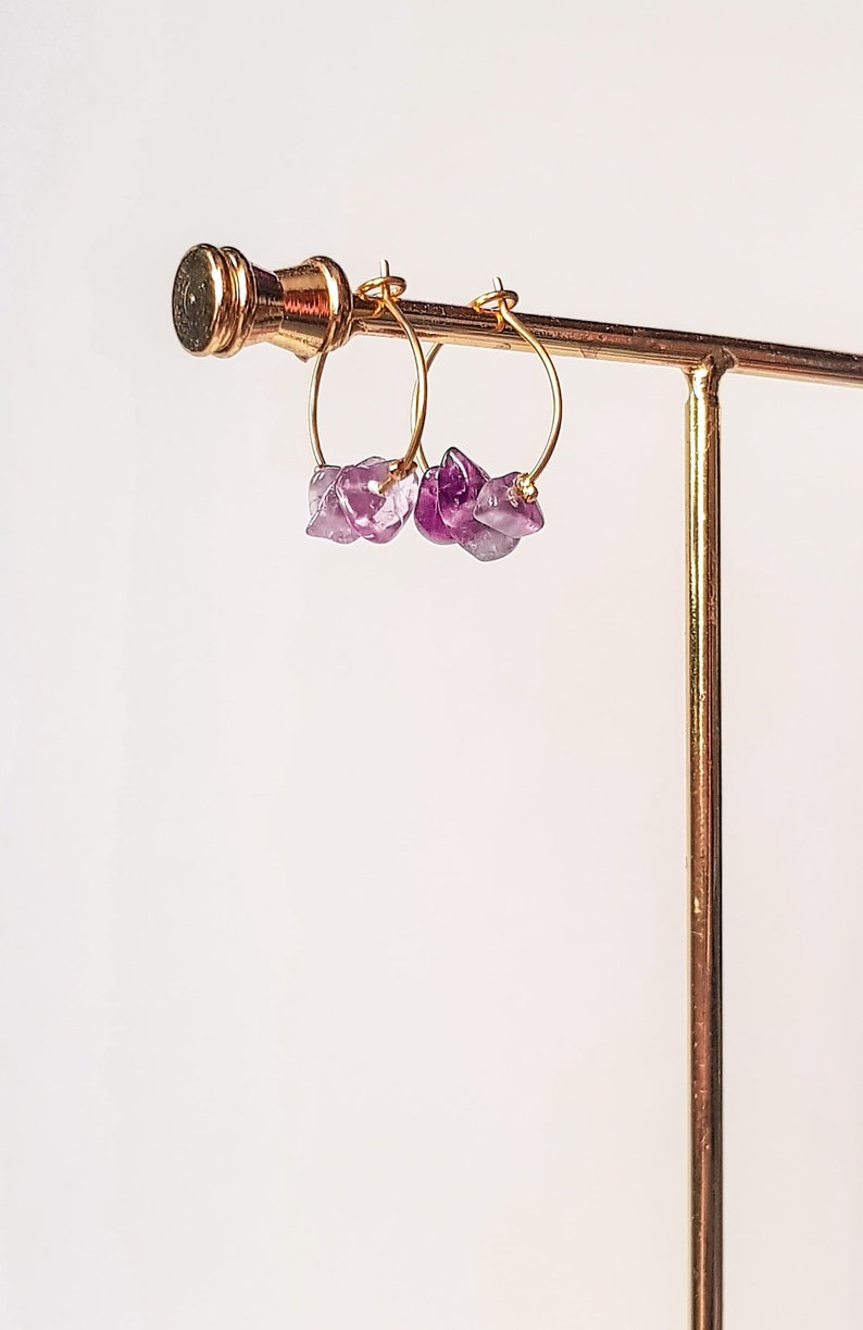 Amethyst Earrings Stainless Steel Hoops Amethyst Gemstone Multiple Colors Chip Stone Jewelry Gemstone Earrings Gold Gemstone Earrings