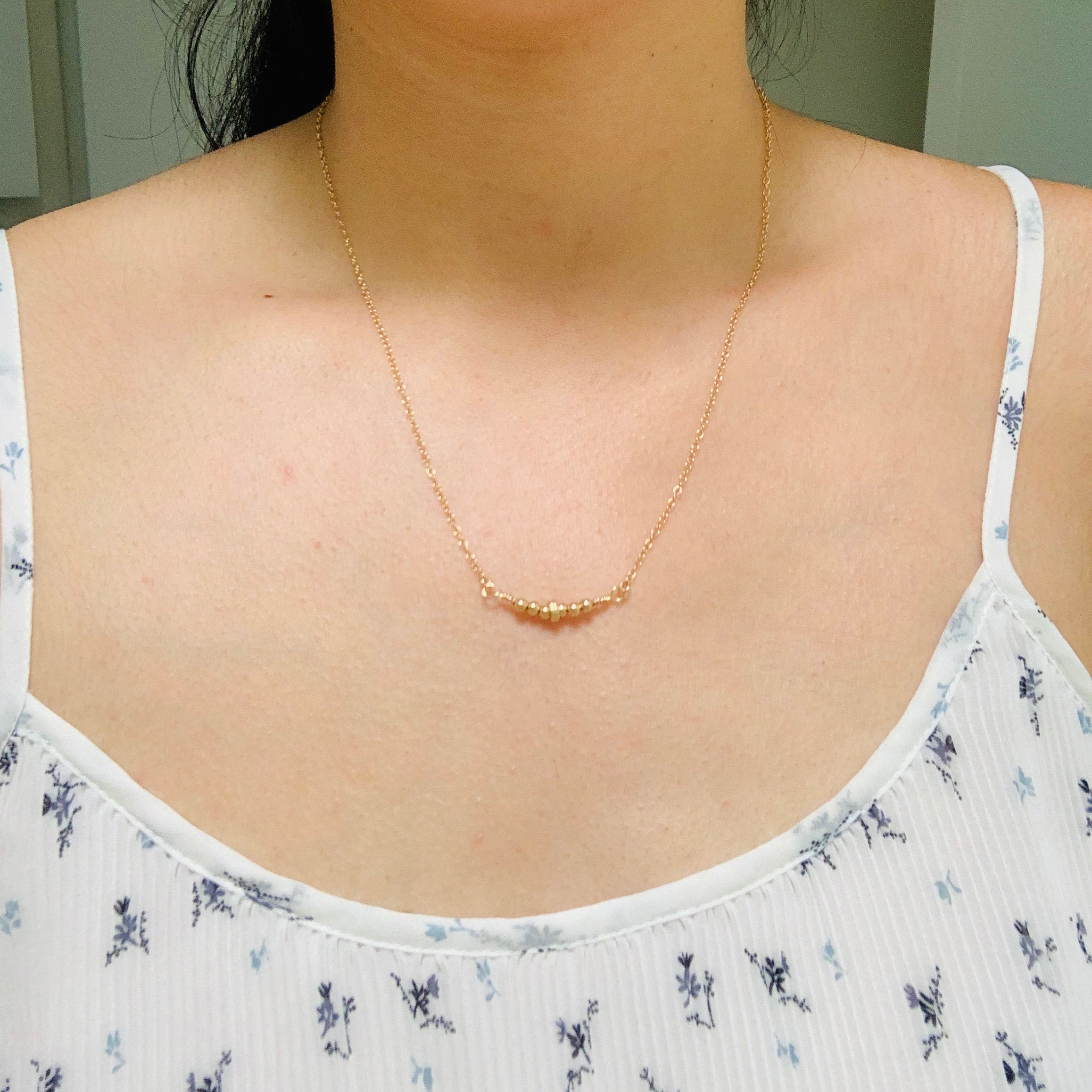 Dainty Gold Bead Necklace, Simple Gold Bead Necklace, 14k Gold Filled Beads and Chain, Gold