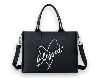 Bolso tote de lona Blessed Heart: Bolso bandolera cristiano minimalista