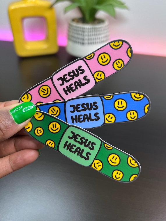 Jesus Heals Bandaid Sticker: Christian Faith Vinyl Decal
