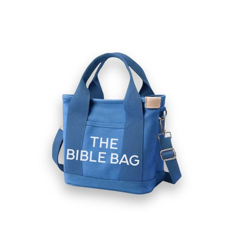 Canvas Bible Bag, Christian Tote Bag for Women, Scripture Gift Denim Blue