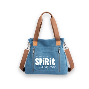 Spirit Lead Me Tote Bag, Romans 8:14 Canvas Bible Study Purse