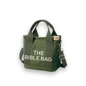 Canvas Bible Bag, Christian Tote Bag for Women, Scripture Gift Army Green