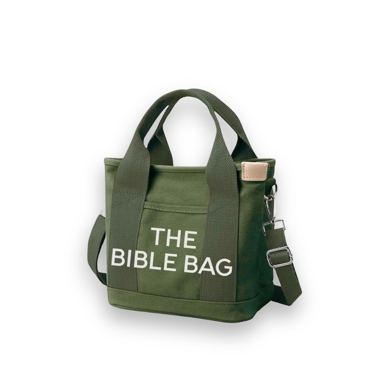Canvas Bible Bag, Christian Tote Bag for Women, Scripture Gift Army Green