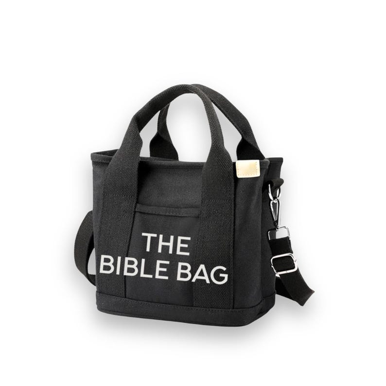 Canvas Bible Bag, Christian Tote Bag for Women, Scripture Gift Black