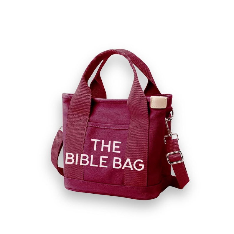 Canvas Bible Bag, Christian Tote Bag for Women, Scripture Gift Burgundy