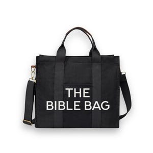 Large Christian Messenger Tote, Canvas Bible Bag, Leather Accents, Faith Purse