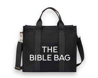 Large Christian Messenger Tote, Canvas Bible Bag, Leather Accents, Faith Purse