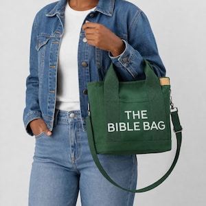 Canvas Bible Bag, Christian Tote Bag for Women, Scripture Gift image 2