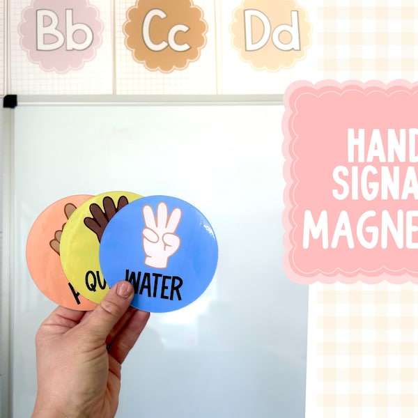 Classroom Hand Signal Magnets: Whiteboard Decor, Management Tool (Kindergarten, First Grade)