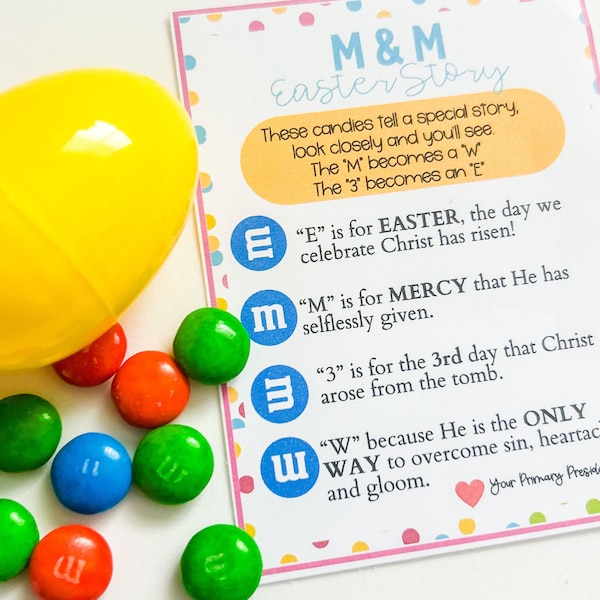 Easter Handout for Primary LDS Primary Presidency Gift M&M Easter Story Christ Centered Easter Gift for Primary Kids LDS